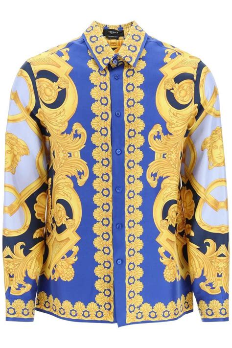 versace barocco shirt blue|Versace barocco silk shirt.